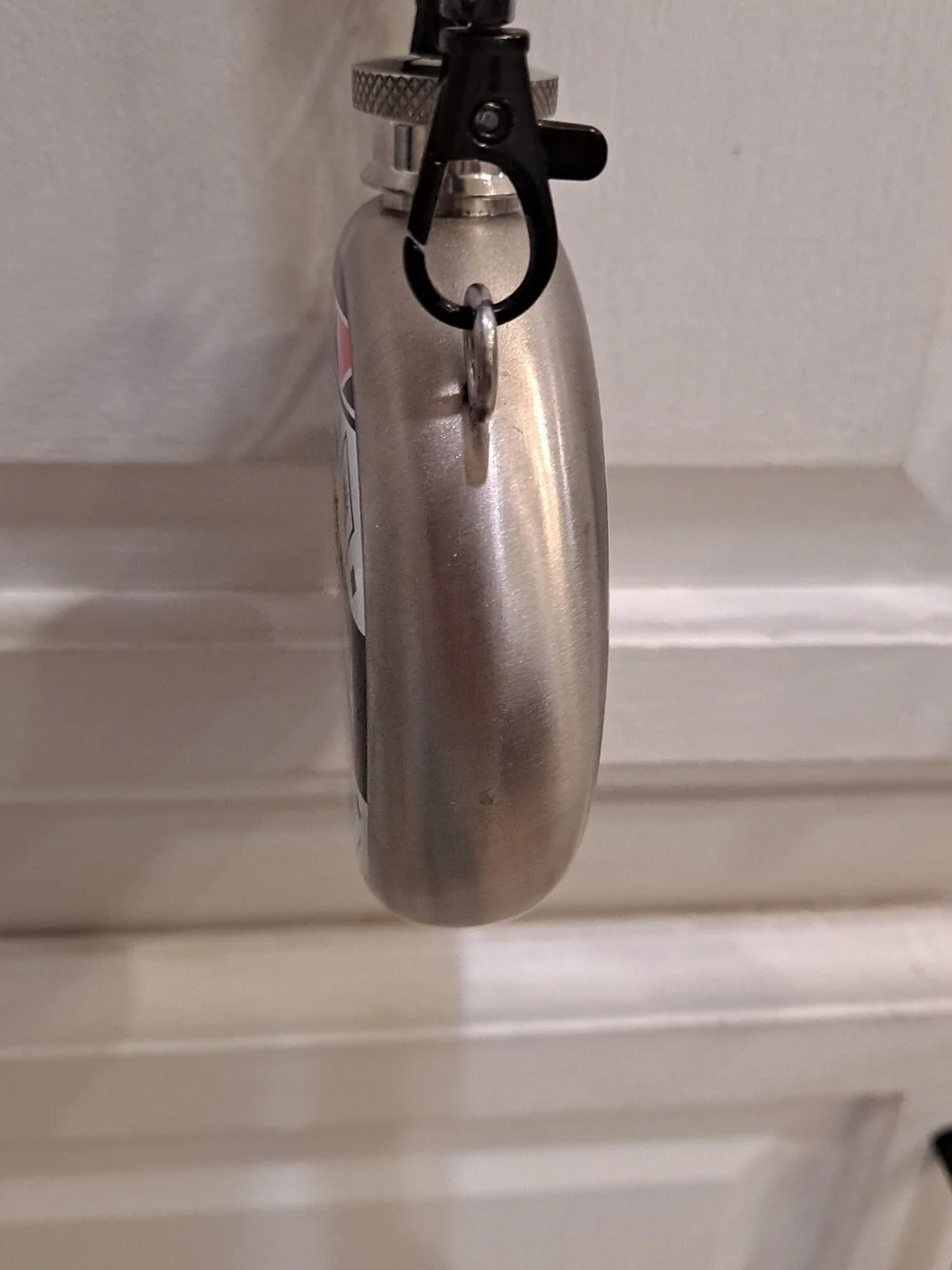 Espolon Stainless Steel Silver Hip Flask Black White & Coral Artwork Festival